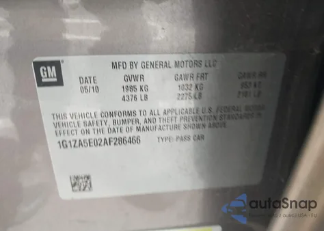 2010 Chevrolet Malibu Ls z USA, uszkodzony, nr VIN 1G1ZA5E02AF286466